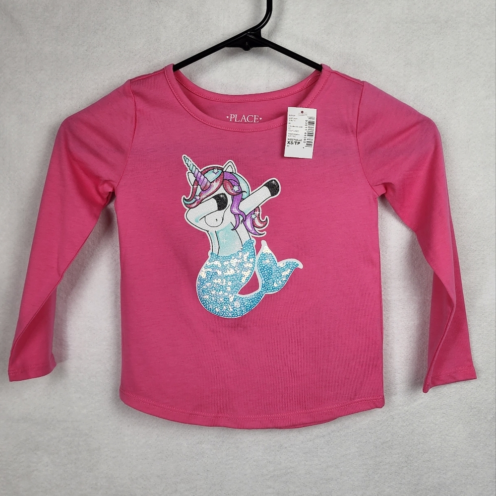 Place Girl’s Long Sleeveless Top Pink Size XS/TP/4 Unicorn Mermaid Sequins NWT